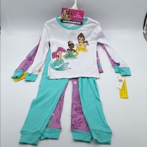Disney Princess Kids Snug Fit Cotton Pajamas Christmas PJs Ariel Belle Tiana